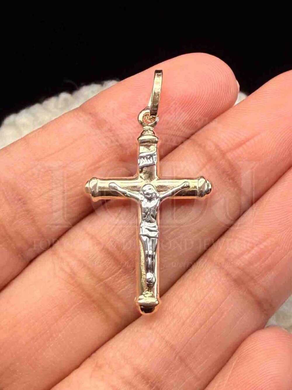 14K Two Tone Gold Hollow Crucufix Pendant